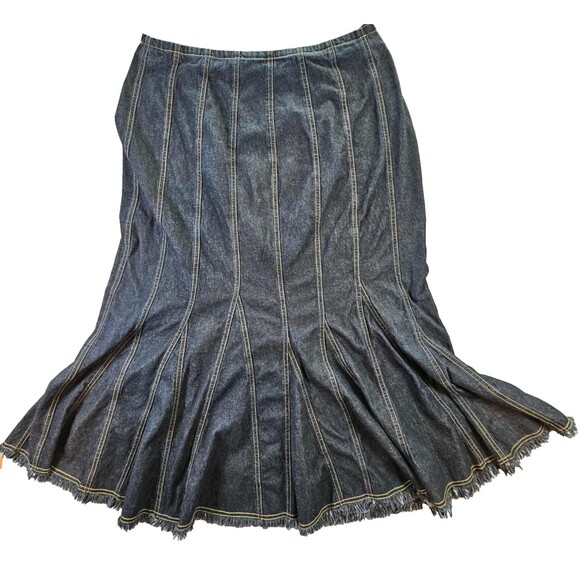 Ashley Stewart Denim Maxi Skirt Mermaid Style Raw Hem 18W - Picture 1 of 7